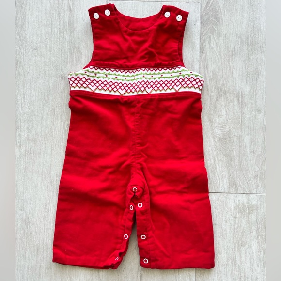 Pleats and Stitches Red Christmas Courdory Overalls 9m - Picture 1 of 5